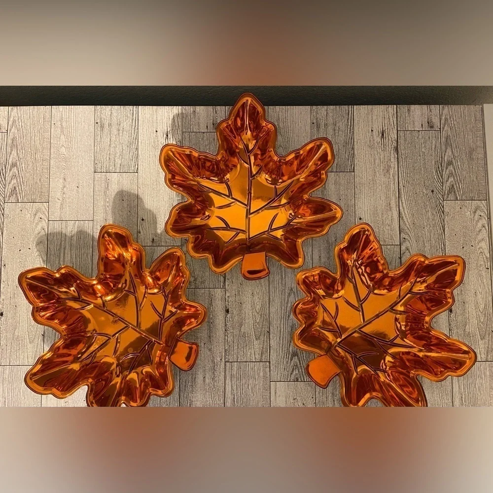 Orange Fall Color Maple Leaf Metallic dish set of 3